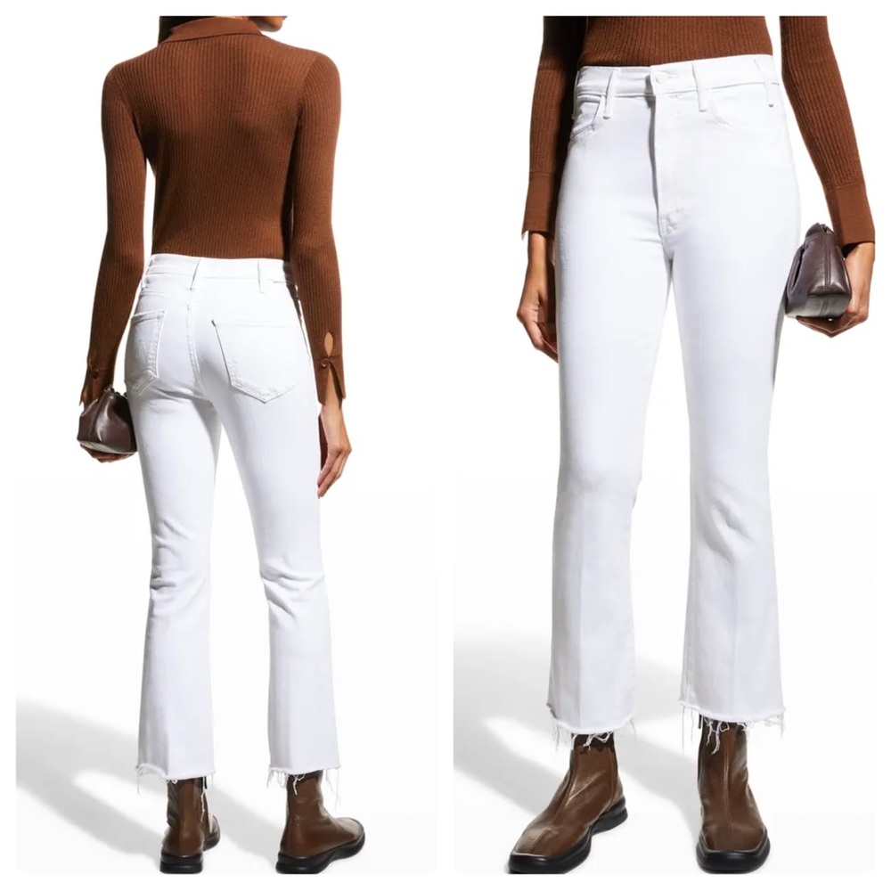 MOTHER fairest of them all the hustler ankle fray white jeans
